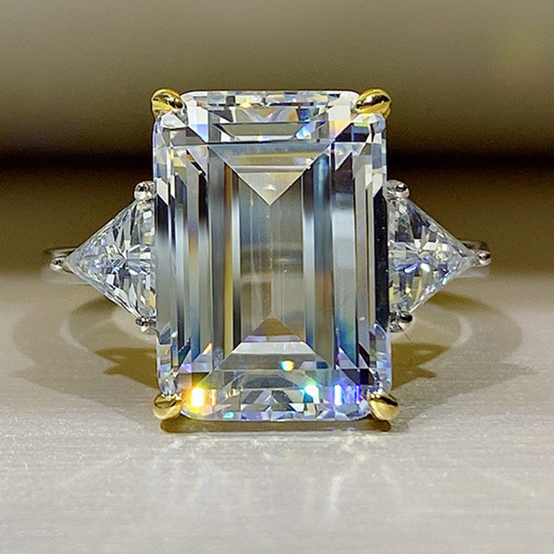 High-carbon Two-tone Rectangular-cut Diamond Ring