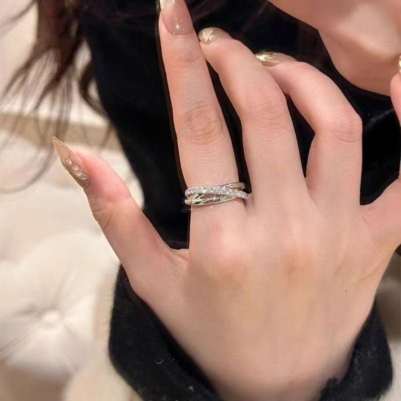 1 Piece Minimalist Cool Style Triple Ring Cross Open Ring For Women, Personalized Versatile Band, Light Luxury Niche Design Index Finger Ring