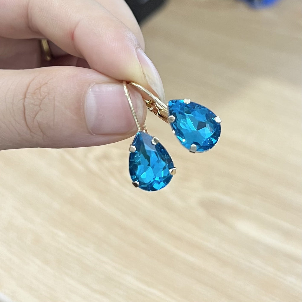 Womens European And American Copper Inlaid Sapphire Ear Clips