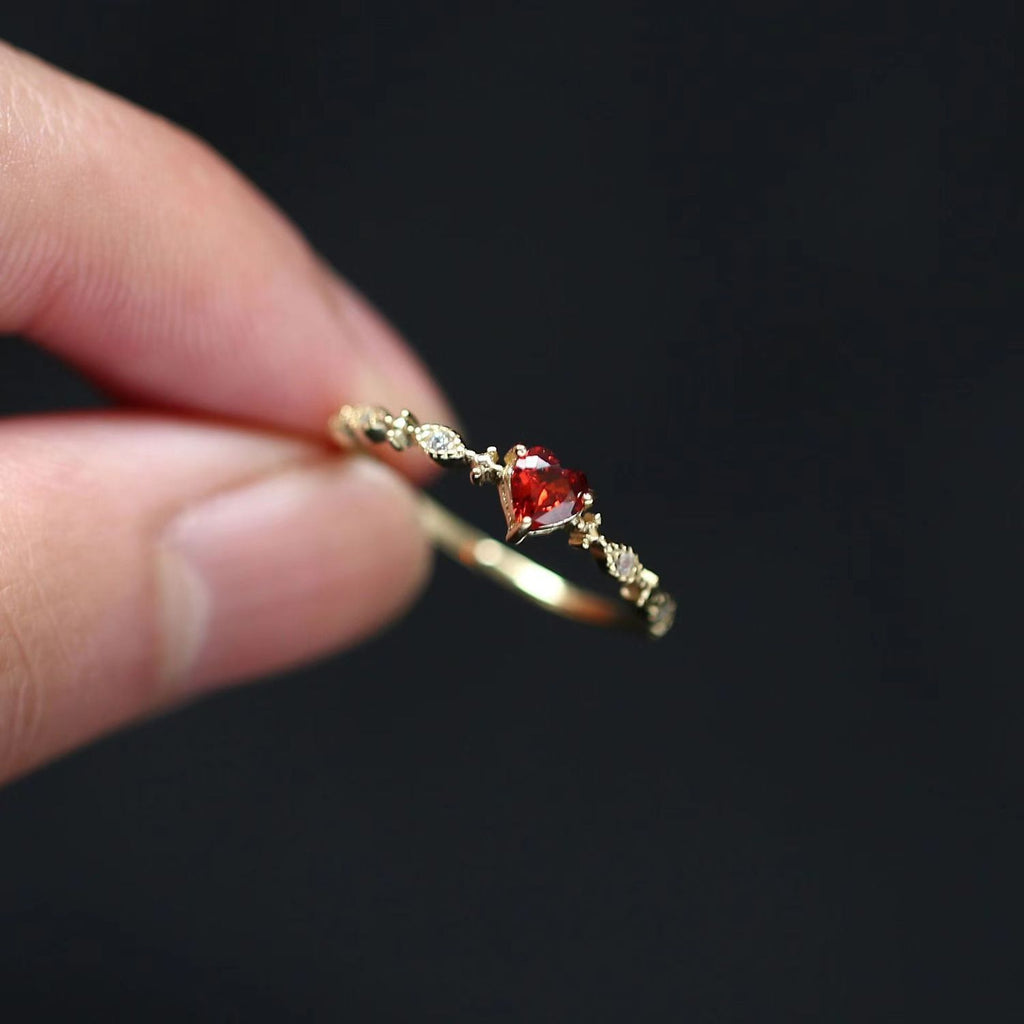Womens Red Zircon Ring Japanese Style