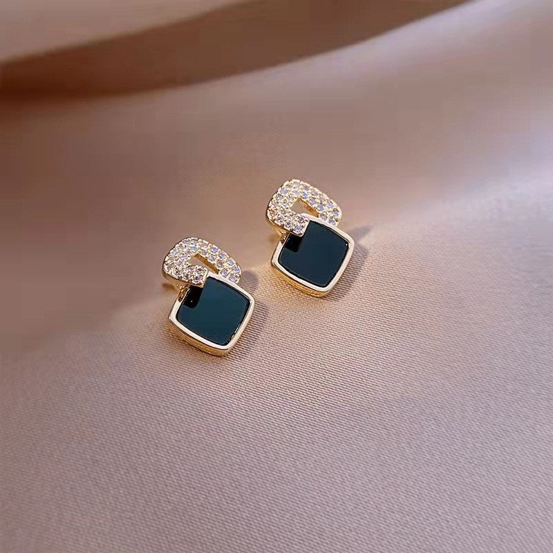 Versatile Minimalist Black Cubic Zirconia Square Stud Earrings