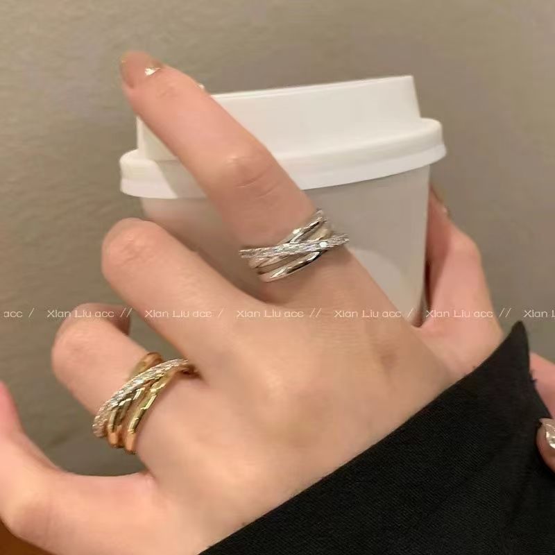 1 Piece Minimalist Cool Style Triple Ring Cross Open Ring For Women, Personalized Versatile Band, Light Luxury Niche Design Index Finger Ring