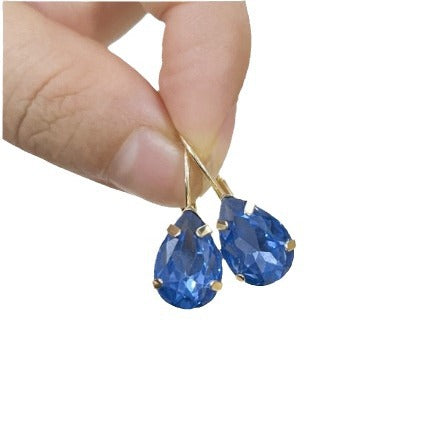Womens European And American Copper Inlaid Sapphire Ear Clips