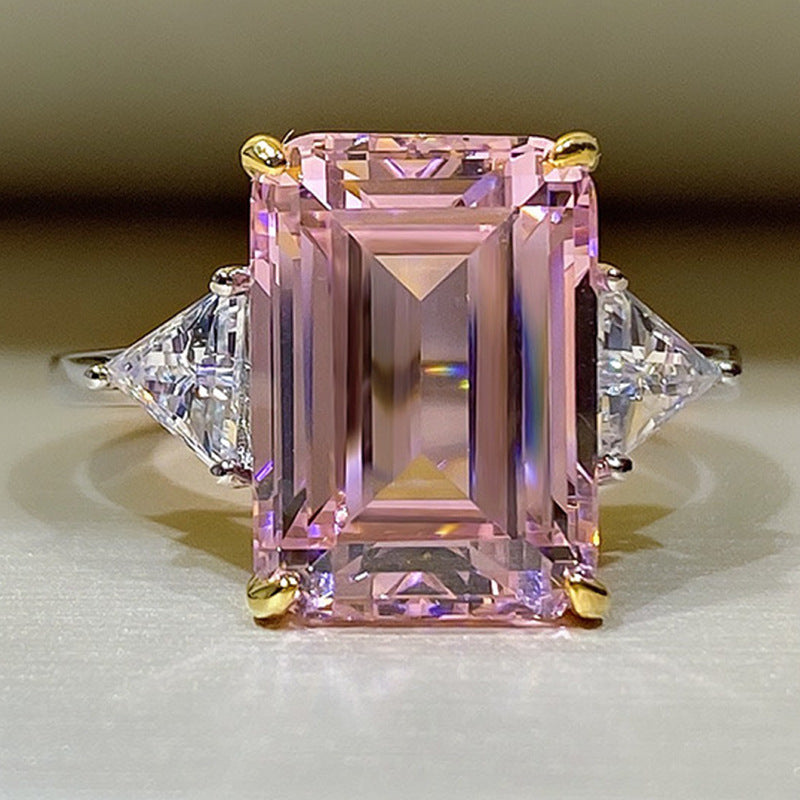 High-carbon Two-tone Rectangular-cut Diamond Ring