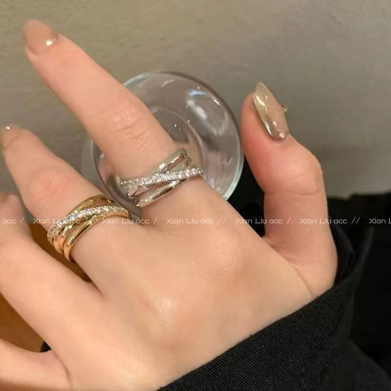 1 Piece Minimalist Cool Style Triple Ring Cross Open Ring For Women, Personalized Versatile Band, Light Luxury Niche Design Index Finger Ring