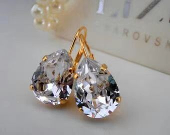 Womens European And American Copper Inlaid Sapphire Ear Clips