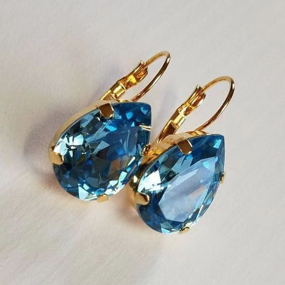 Womens European And American Copper Inlaid Sapphire Ear Clips