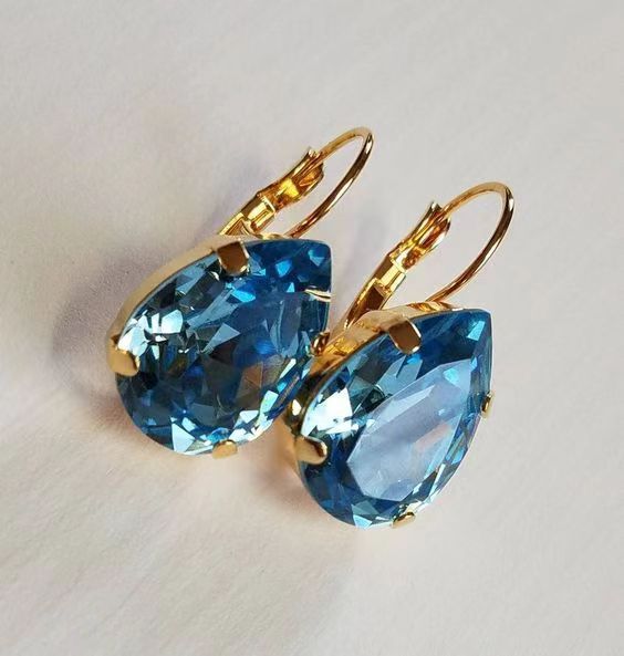 Womens European And American Copper Inlaid Sapphire Ear Clips