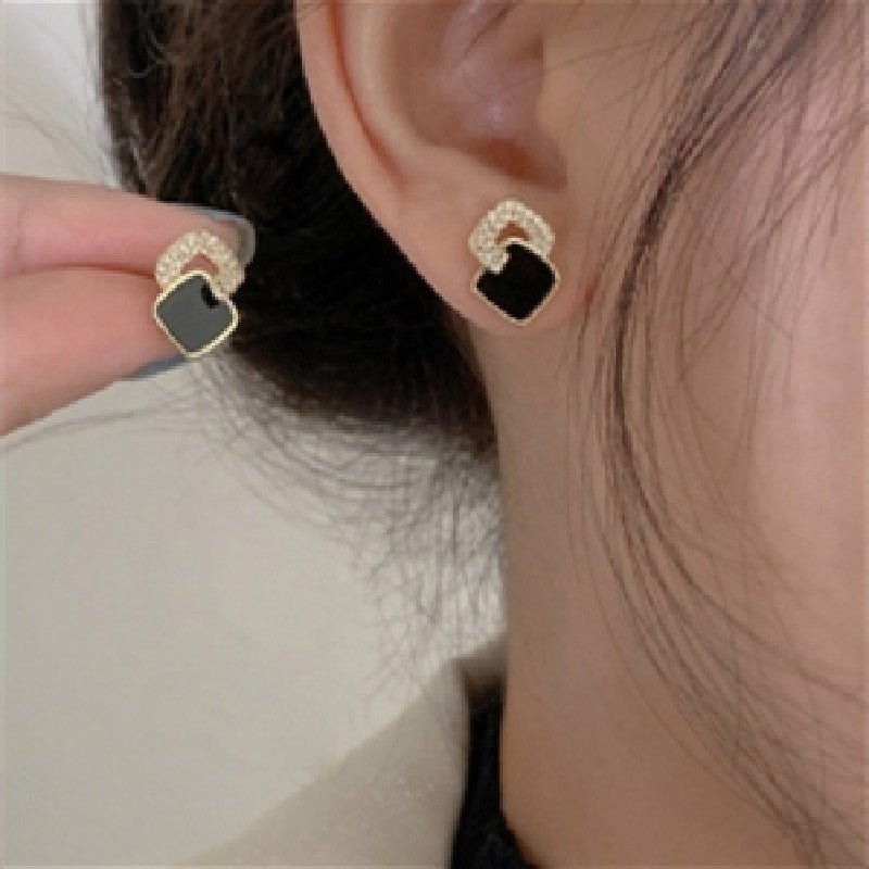 Versatile Minimalist Black Cubic Zirconia Square Stud Earrings